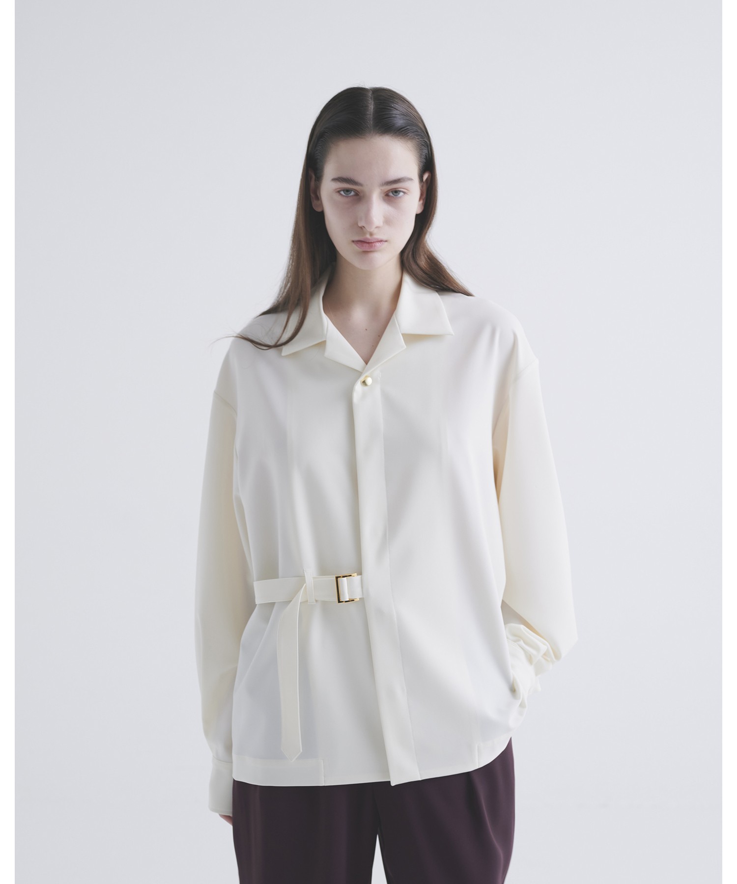 Stretch Twill Tie Locken Open Collar Shirt