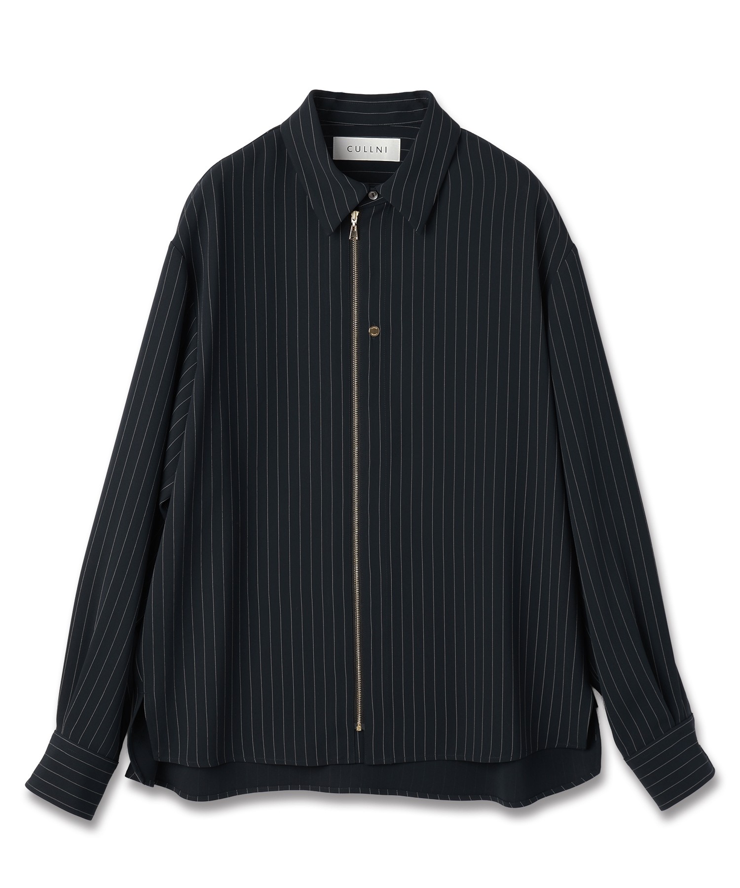 Stripe Double Cloth Zip Up Shirt