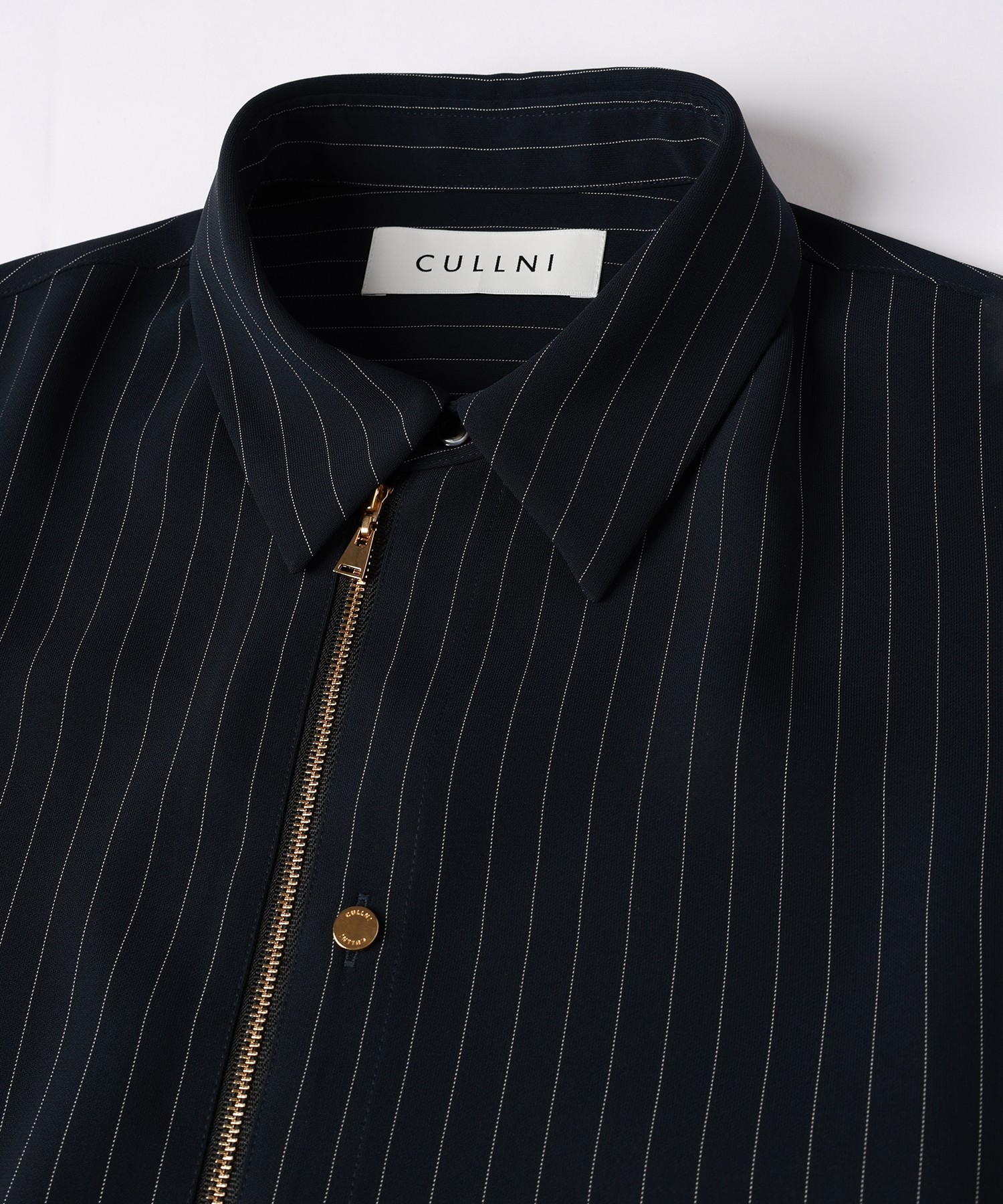 Stripe Double Cloth Zip Up Shirt