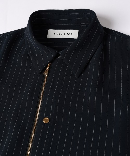 Stripe Double Cloth Zip Up Shirt