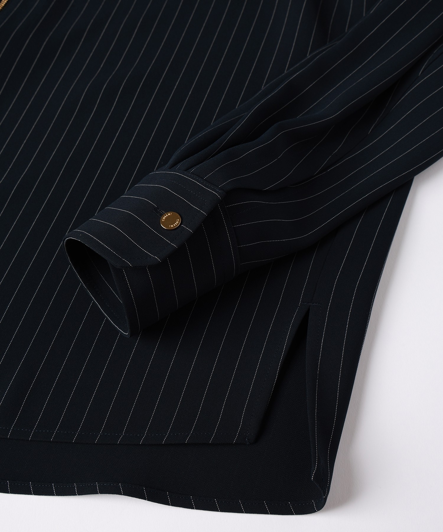 Stripe Double Cloth Zip Up Shirt