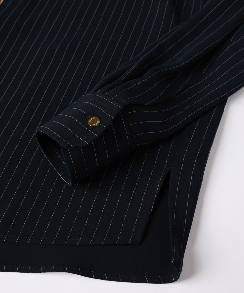 Stripe Double Cloth Zip Up Shirt