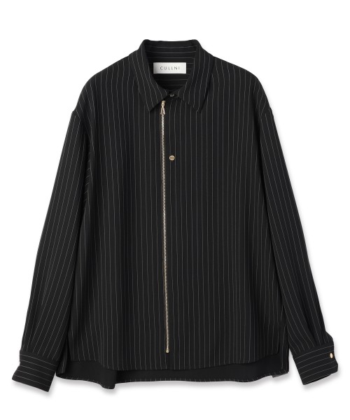 Stripe Double Cloth Zip Up Shirt