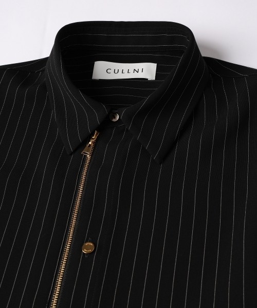 Stripe Double Cloth Zip Up Shirt