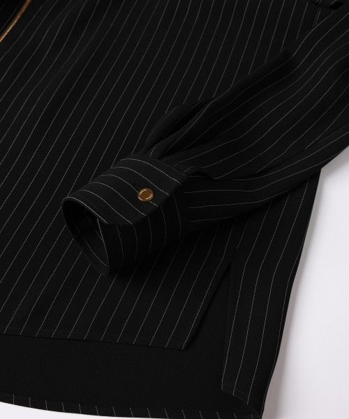 Stripe Double Cloth Zip Up Shirt