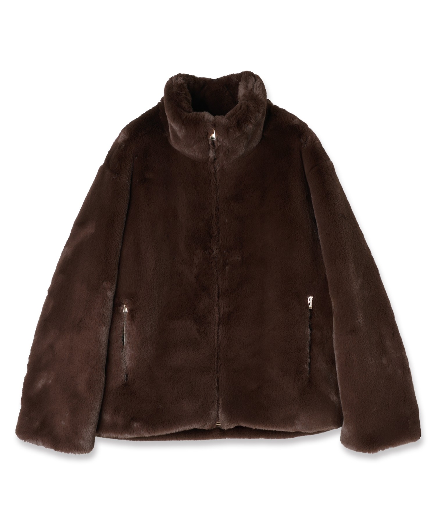 Eco Fur Zip Up Stand Coller Coat