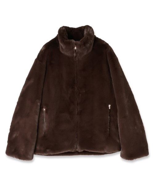 Eco Fur Zip Up Stand Coller Coat