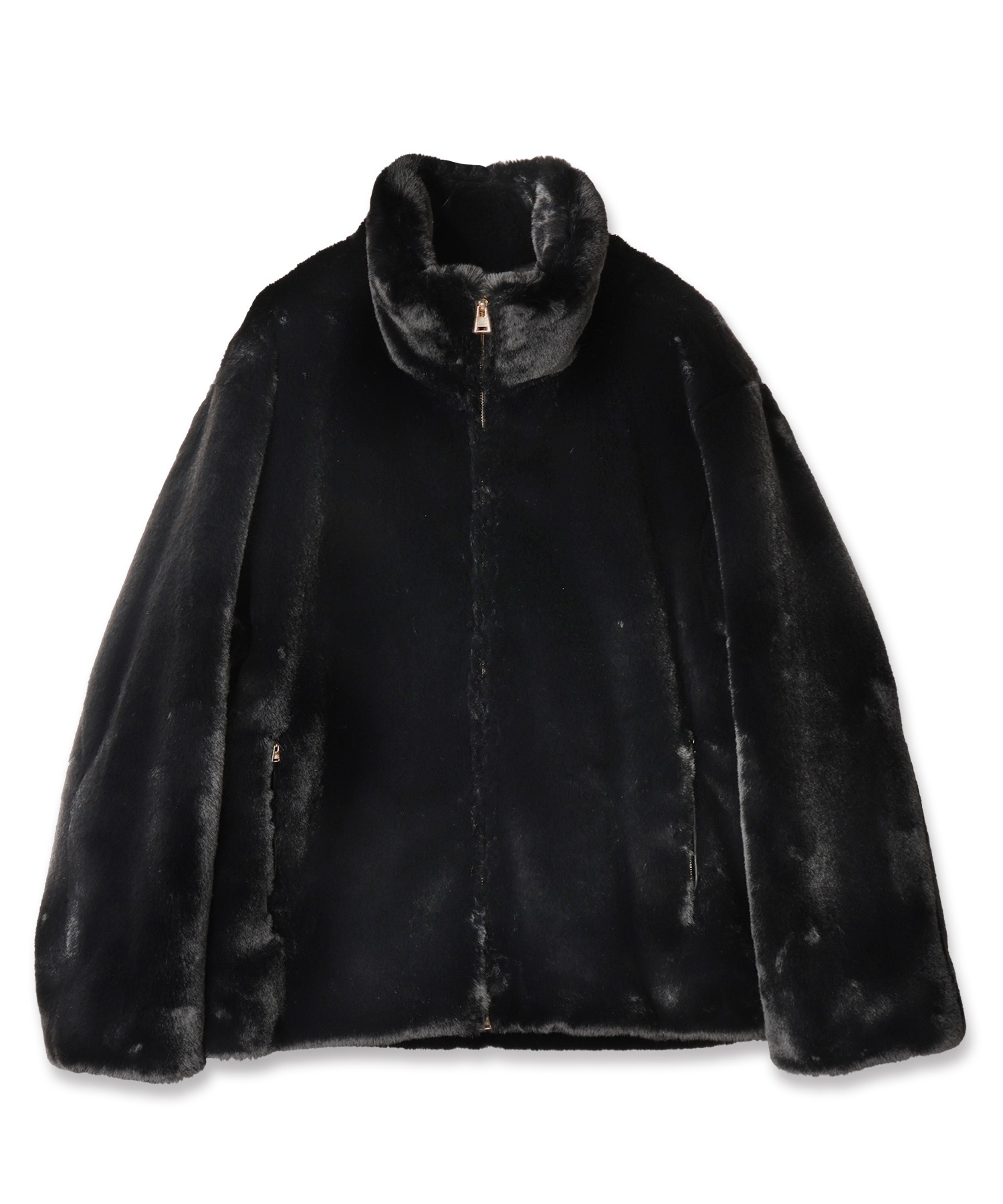 Eco Fur Zip Up Stand Coller Coat