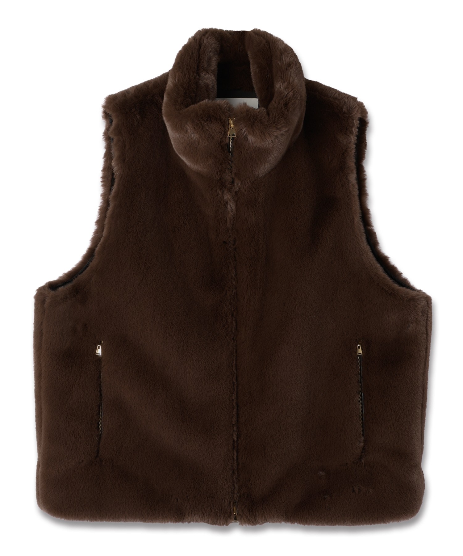 Eco Fur Zip Up Stand Collar Vest
