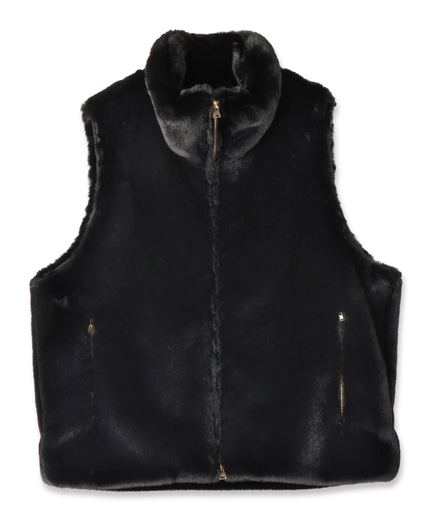 Eco Fur Zip Up Stand Collar Vest