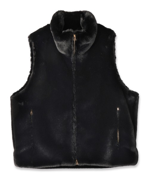 Eco Fur Zip Up Stand Collar Vest