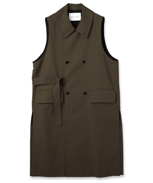 Chambray Gabardine Tie Locken Long Vest