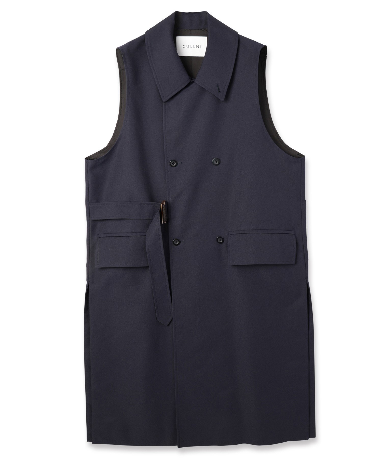 Chambray Gabardine Tie Locken Long Vest