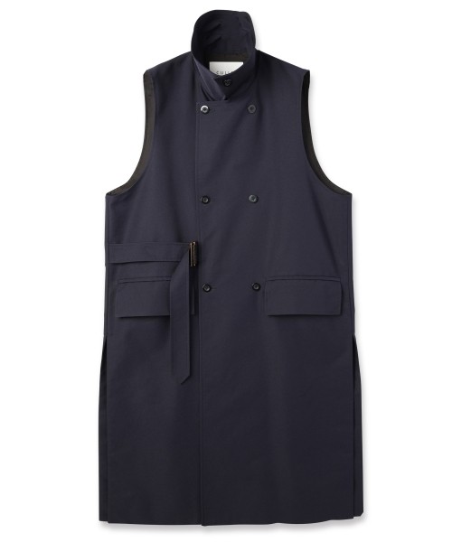 Chambray Gabardine Tie Locken Long Vest
