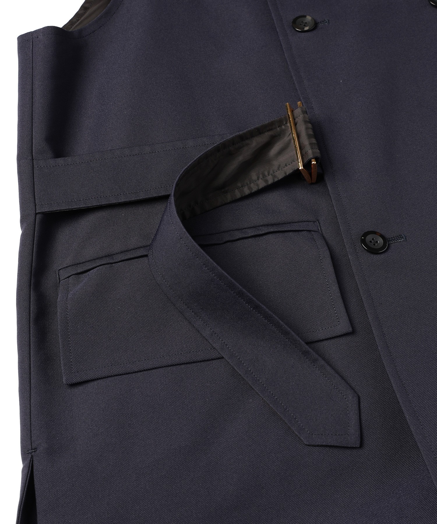 Chambray Gabardine Tie Locken Long Vest