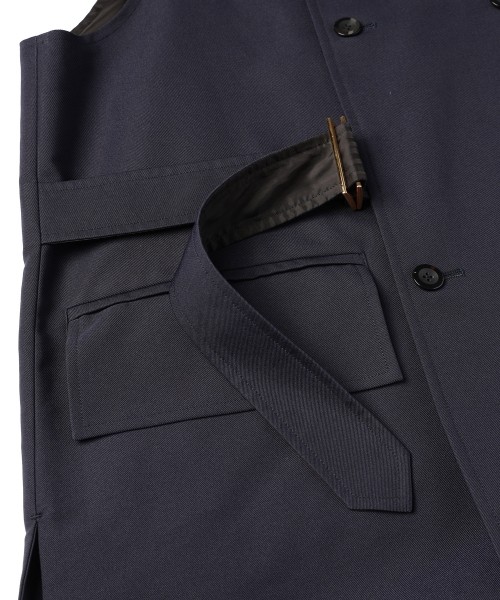 Chambray Gabardine Tie Locken Long Vest