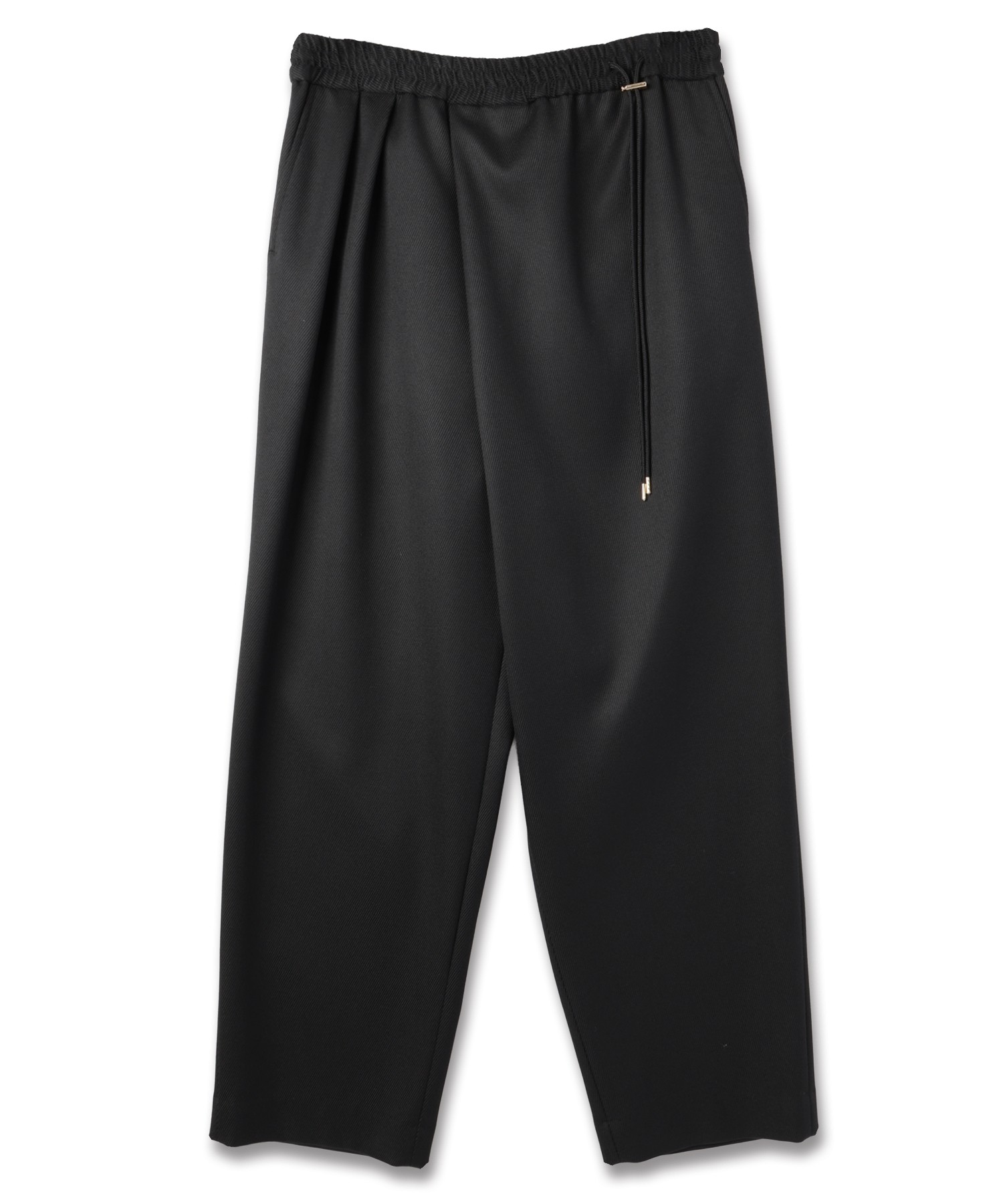 Double Cloth Kersey Asymmetrical 2Tuck Drawstring Wrap Wide Pants