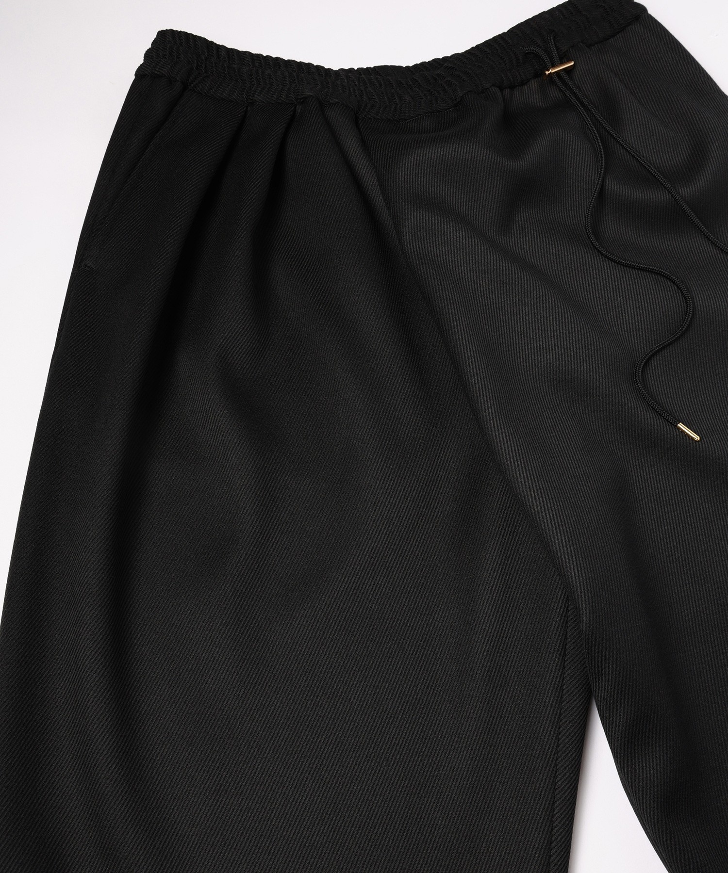 Double Cloth Kersey Asymmetrical 2Tuck Drawstring Wrap Wide Pants