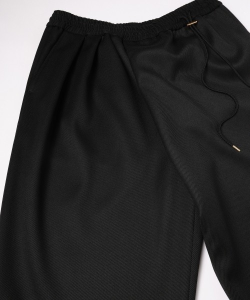 Double Cloth Kersey Asymmetrical 2Tuck Drawstring Wrap Wide Pants