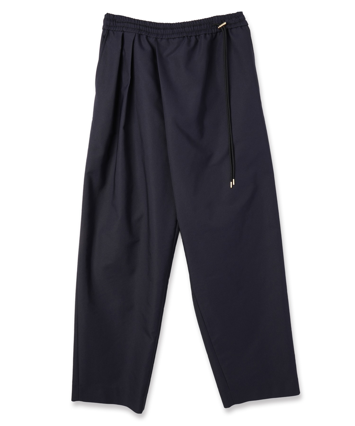 Chambray Gabardine Asymmetrical 2Tuck Drawstring Wrap Wide Pants
