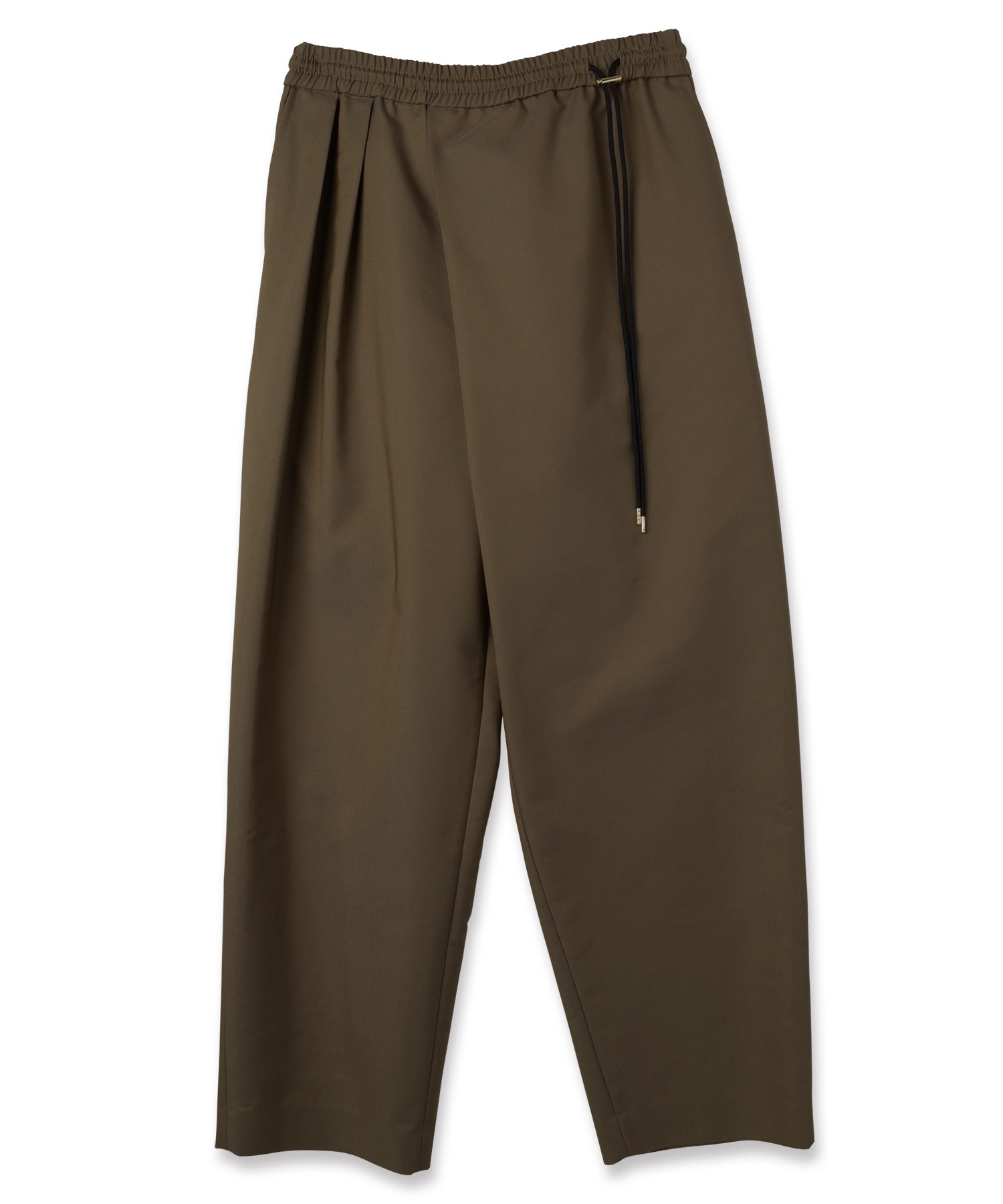 Chambray Gabardine Asymmetrical 2Tuck Drawstring Wrap Wide Pants