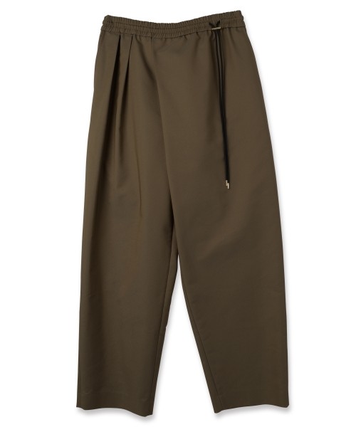 Chambray Gabardine Asymmetrical 2Tuck Drawstring Wrap Wide Pants