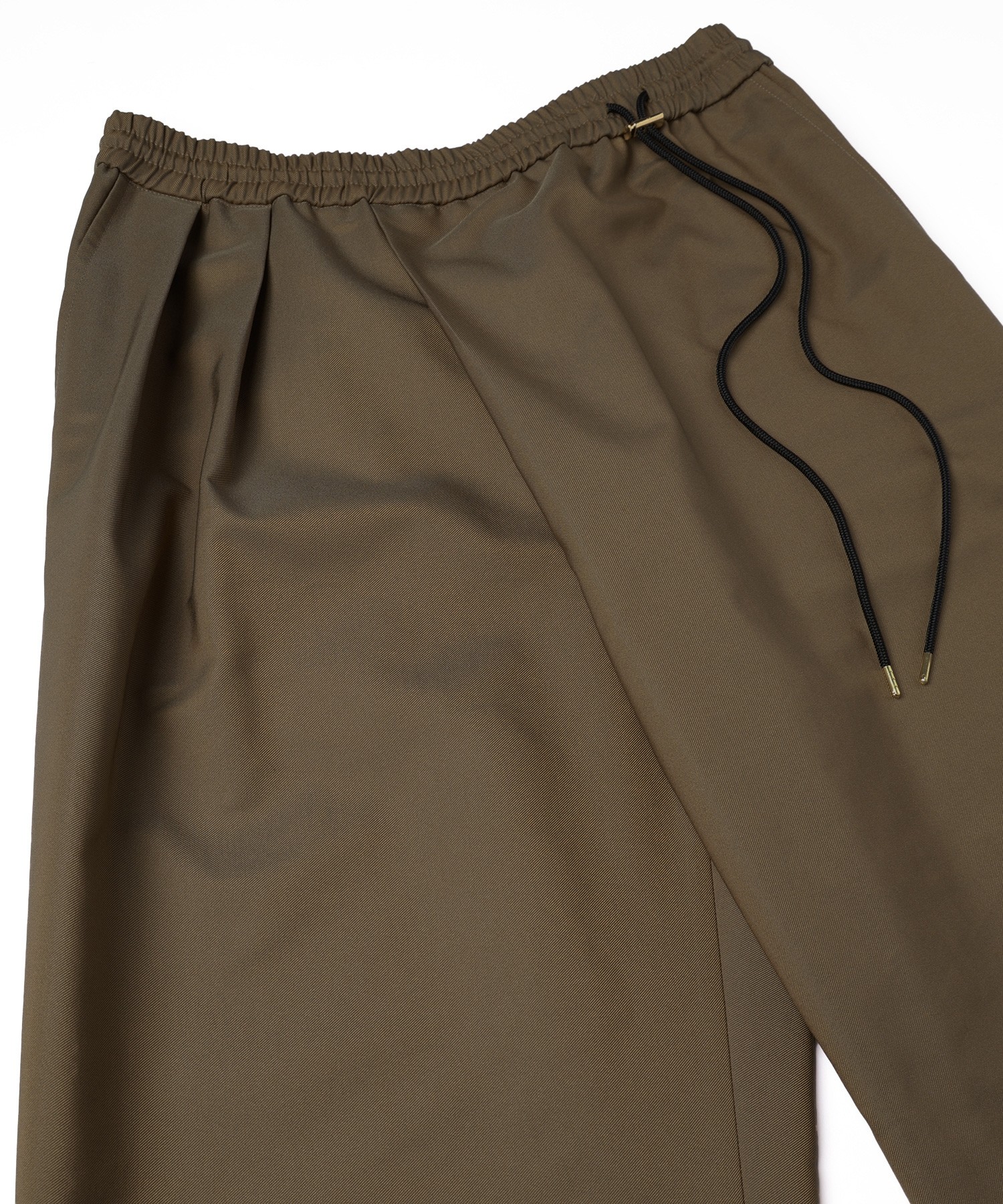 Chambray Gabardine Asymmetrical 2Tuck Drawstring Wrap Wide Pants