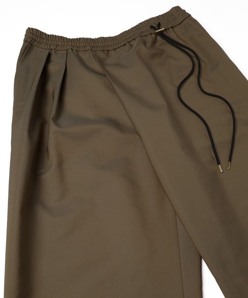 Chambray Gabardine Asymmetrical 2Tuck Drawstring Wrap Wide Pants