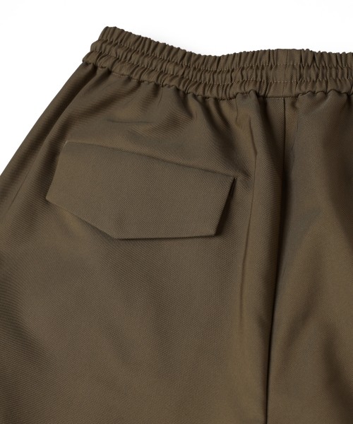 Chambray Gabardine Asymmetrical 2Tuck Drawstring Wrap Wide Pants