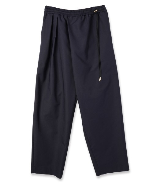 Chambray Gabardine Asymmetrical 2Tuck Drawstring Wrap Wide Pants
