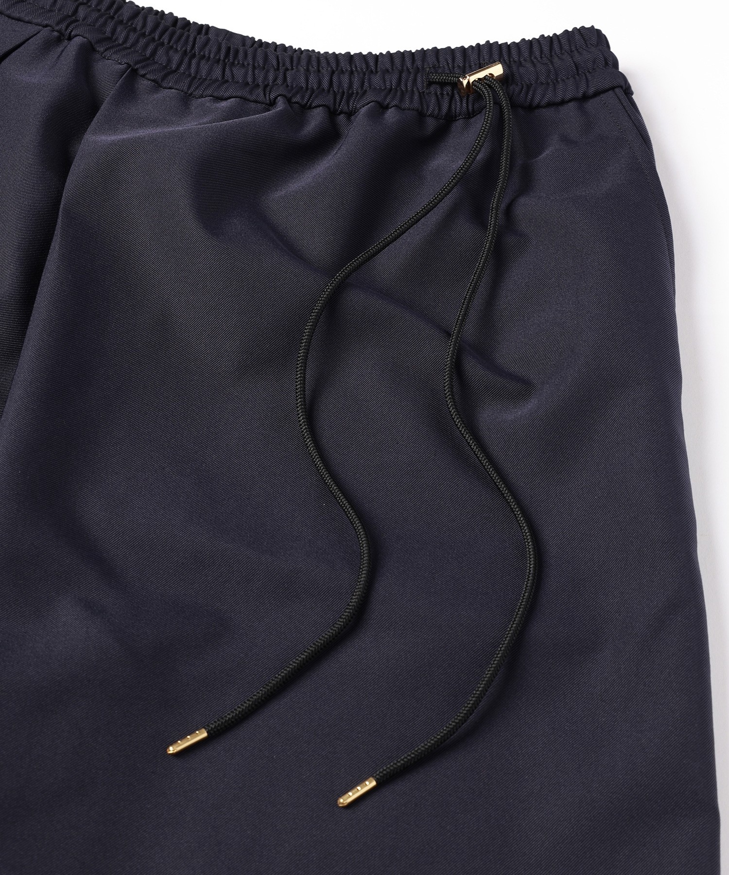 Chambray Gabardine Asymmetrical 2Tuck Drawstring Wrap Wide Pants