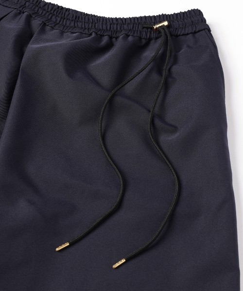 Chambray Gabardine Asymmetrical 2Tuck Drawstring Wrap Wide Pants