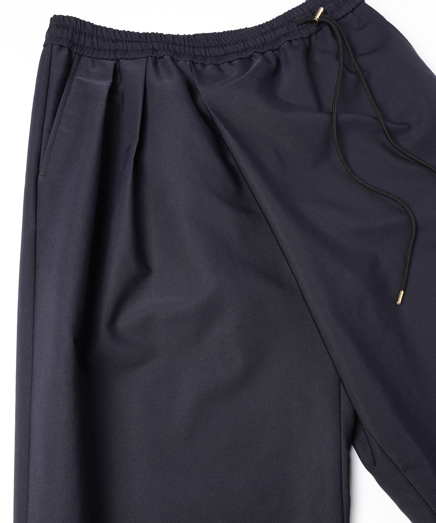 Chambray Gabardine Asymmetrical 2Tuck Drawstring Wrap Wide Pants