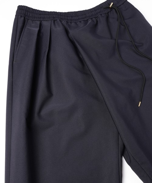 Chambray Gabardine Asymmetrical 2Tuck Drawstring Wrap Wide Pants