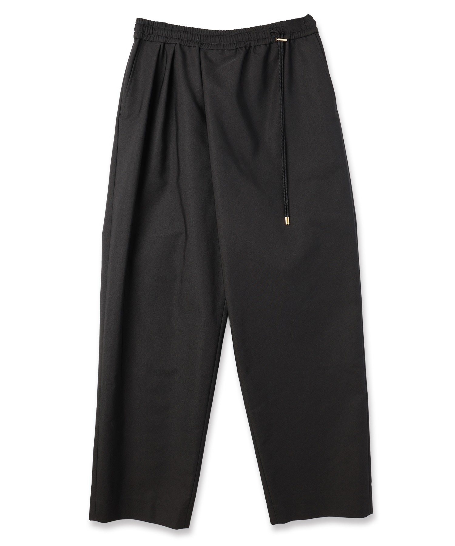 Chambray Gabardine Asymmetrical 2Tuck Drawstring Wrap Wide Pants