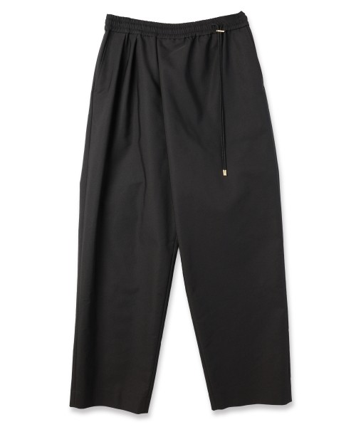 Chambray Gabardine Asymmetrical 2Tuck Drawstring Wrap Wide Pants