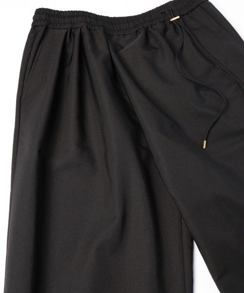 Chambray Gabardine Asymmetrical 2Tuck Drawstring Wrap Wide Pants