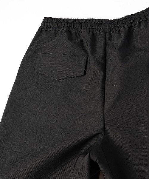 Chambray Gabardine Asymmetrical 2Tuck Drawstring Wrap Wide Pants