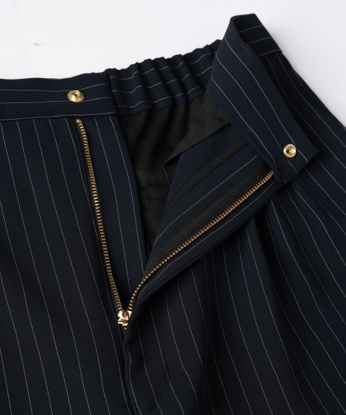 Stripe Double Cloth 3Tuck Semi Wide Pants