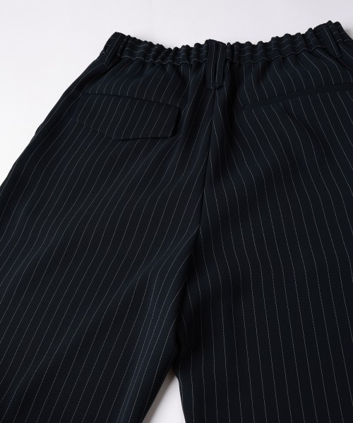 Stripe Double Cloth 3Tuck Semi Wide Pants