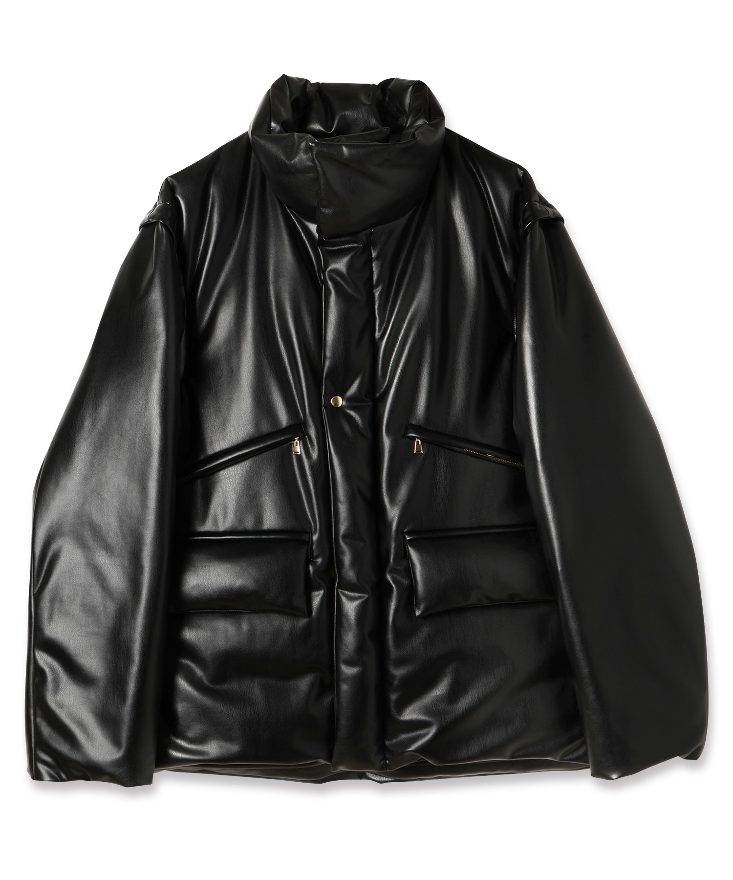 Faux Leather Removable Sleeve Down Jacket