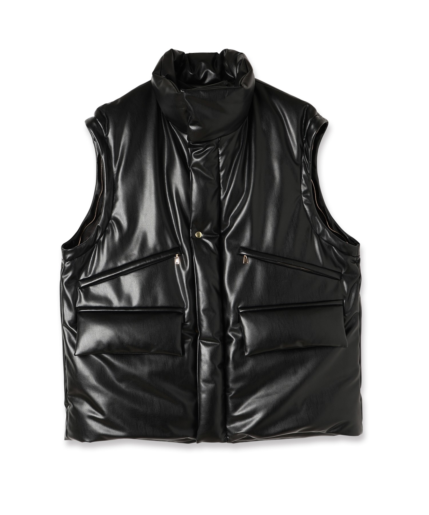 Faux Leather Removable Sleeve Down Jacket