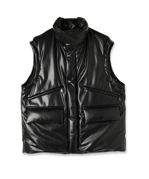 Faux Leather Removable Sleeve Down Jacket