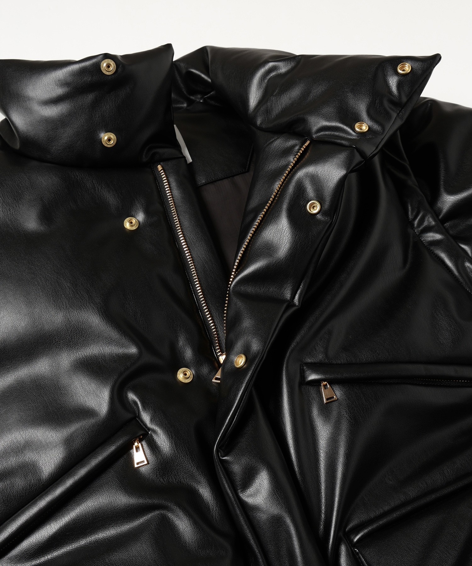 Faux Leather Removable Sleeve Down Jacket