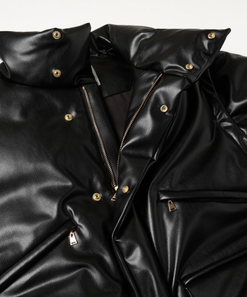 Faux Leather Removable Sleeve Down Jacket