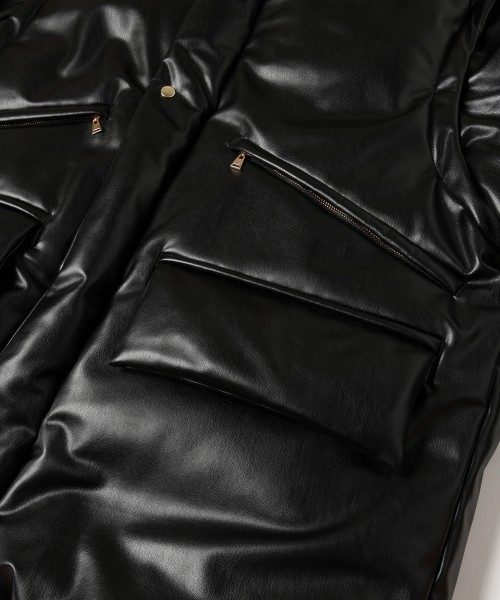 Faux Leather Removable Sleeve Down Jacket