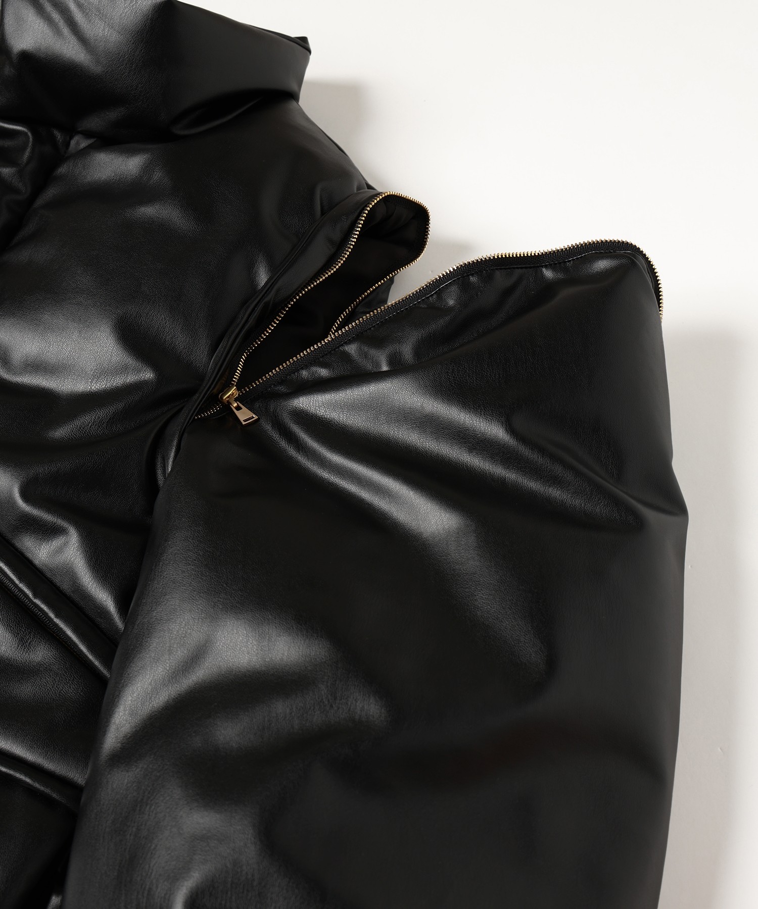 Faux Leather Removable Sleeve Down Jacket