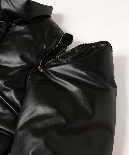 Faux Leather Removable Sleeve Down Jacket