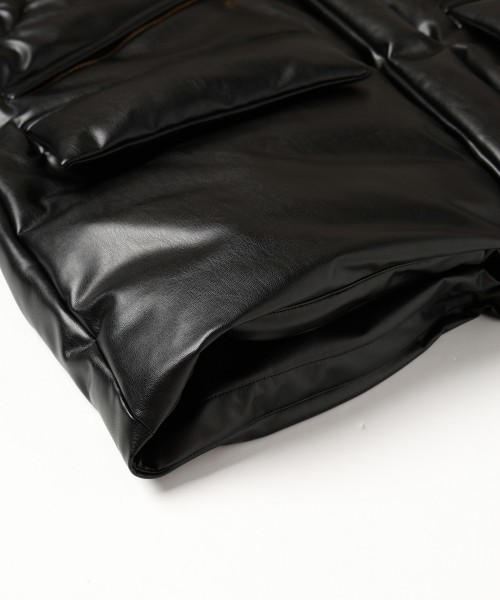 Faux Leather Removable Sleeve Down Jacket