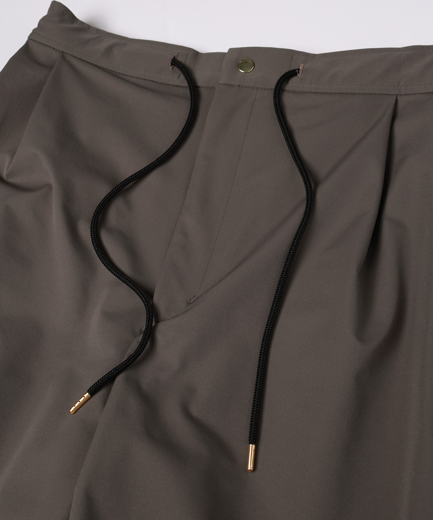 Stretch Double Cloth 2Tuck Drawstring Semi Wide Pants